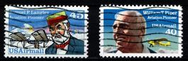 2 Timbres Amérique - USA - Aviation 1988-91 Obl.