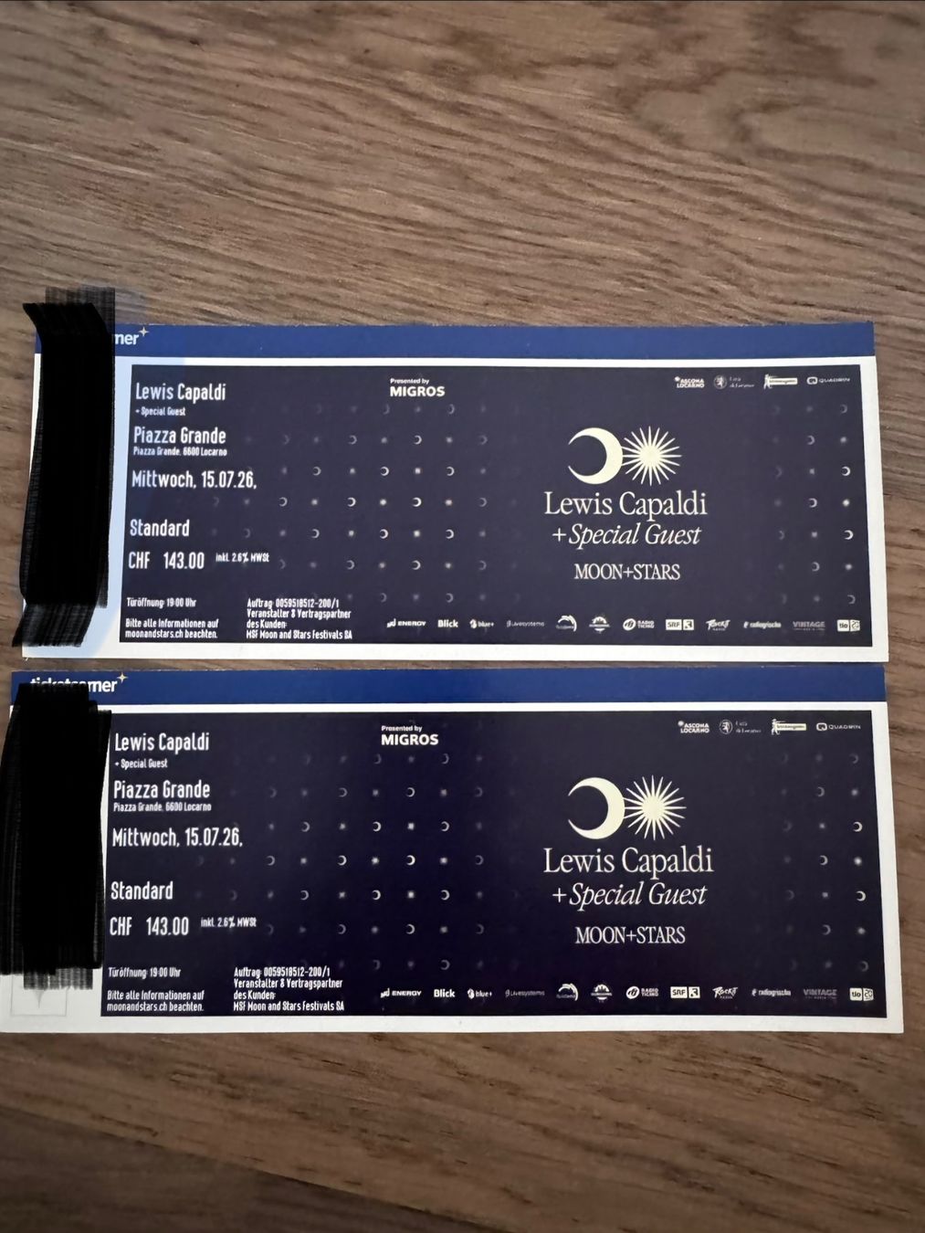 Billets: Lewis Capaldi Piazza Grande 15.07.26 2 Tickets – Neuf (Voir description) à Zürich par Lapin78