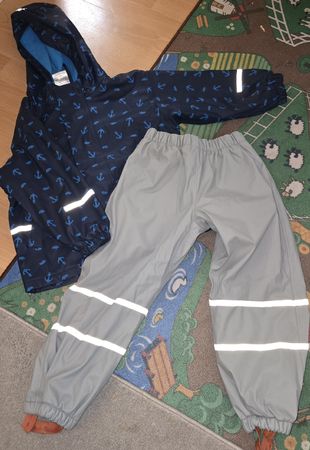 Regen-Set Kinder Jacke und Hose dunkelblau grau Gr. 110 -116