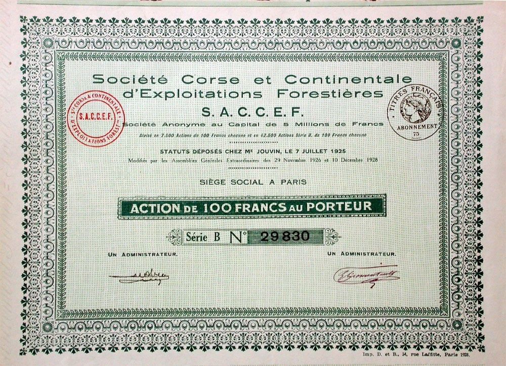 Documenti: Soc. Corse d'Exploitations Forestières SA - 1928 – Usato da Solothurn venduto da Sgasche