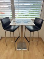 Stehtisch mit 2 Barhockern Leder schwarz/Chrom
