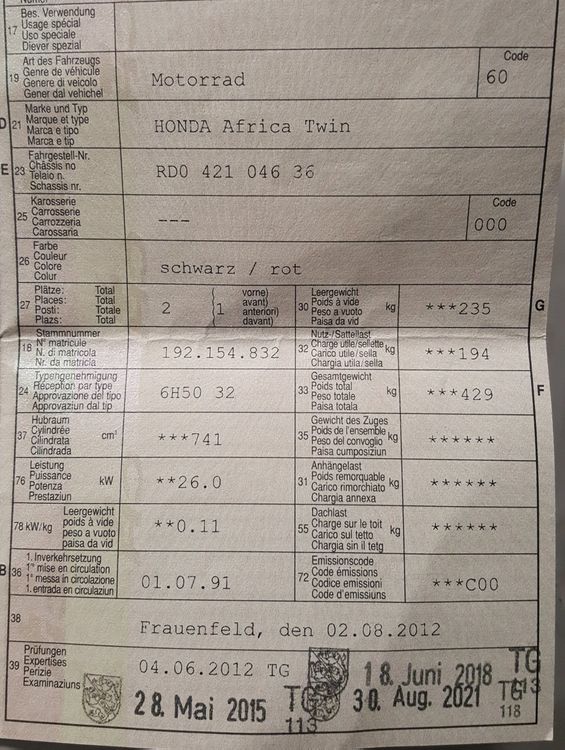 Honda Africa Twin XRV 750 RD04 zu verkaufen Kaufen auf Ricardo
