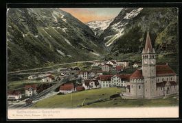 Goeschenen, Gotthardbahn und Blick auf d