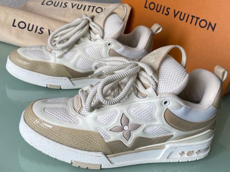 LOUIS VUITTON Lv Skate Logo Beige Weiss Leder Low Sneaker 44