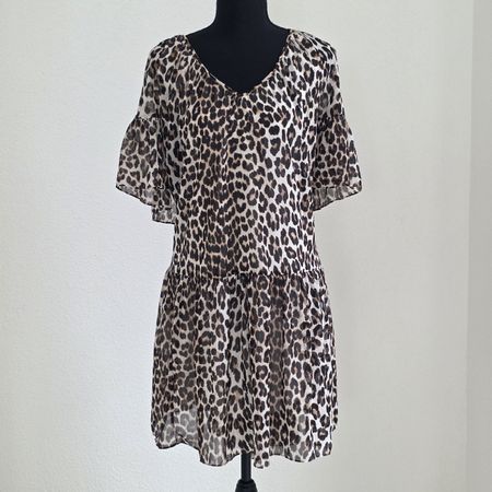 Damen Kleid H&M Leo Muster Grösse M Chiffon Volants 
