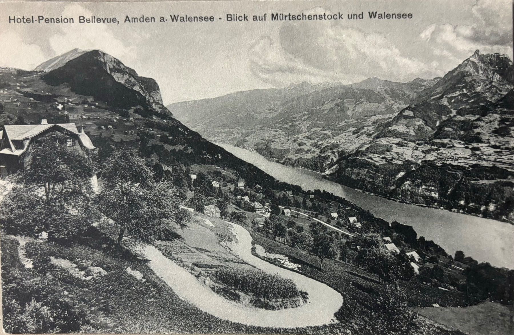 Cartes postales: Hotel Pension Bellevue, Amden, Walensee – D'occasion à Frauenfeld par Merk52