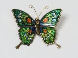 Vintage 60's Emaille Schmetterling Brosche 70's Email NOS