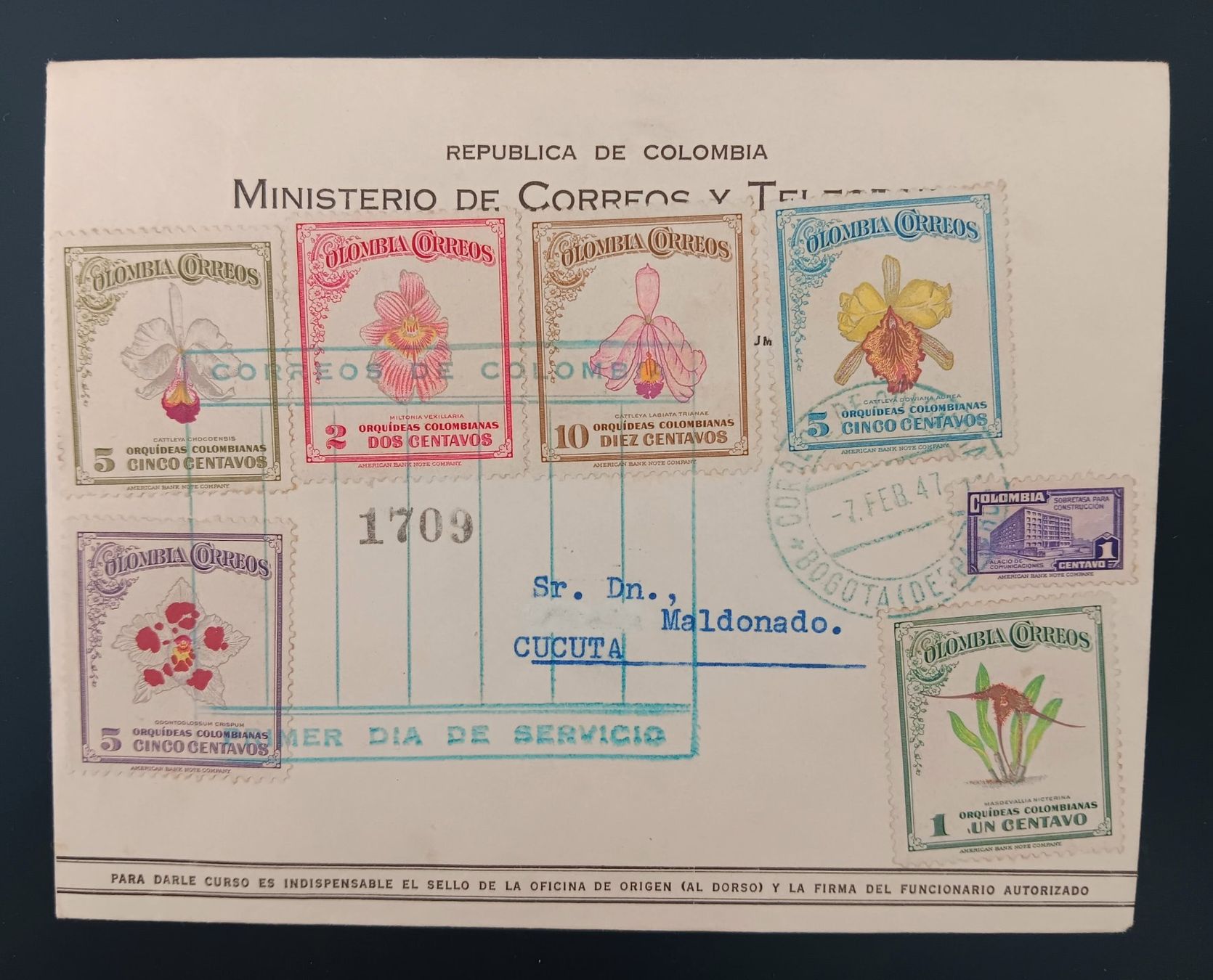 Tutti i francobolli: Kolumbien Ersttagsbrief 1947 – Usato da Holderbank AG venduto da DINOS-PHILA