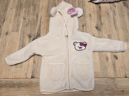 Kinder Fleecejacke weiss mit Kapuze und Bären Motiv
