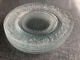 Vintage Glas-Dessertteller mit Blumenmuster, 5 Stk