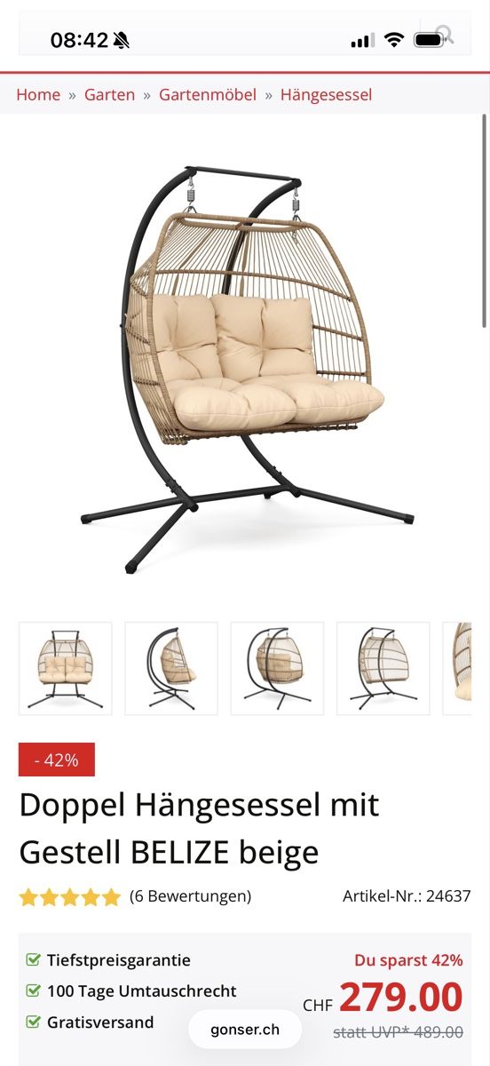 Altre altalene da giardino: Doppel Hängesessel Belize mit Gestell beige gebraucht – Nuovo (secondo la descrizione) da Interlaken venduto da Deyvid_Todorov 6