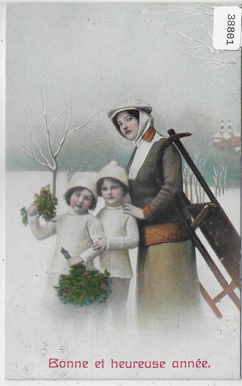 Cartoline postali: Bonne et heureuse anne - Neujahrsgruss - Mutter Schlitten – Usato da Ettingen venduto da Kartenplanet