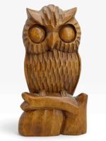 Statuette ancienne de chouette en bois de chêne sculpté