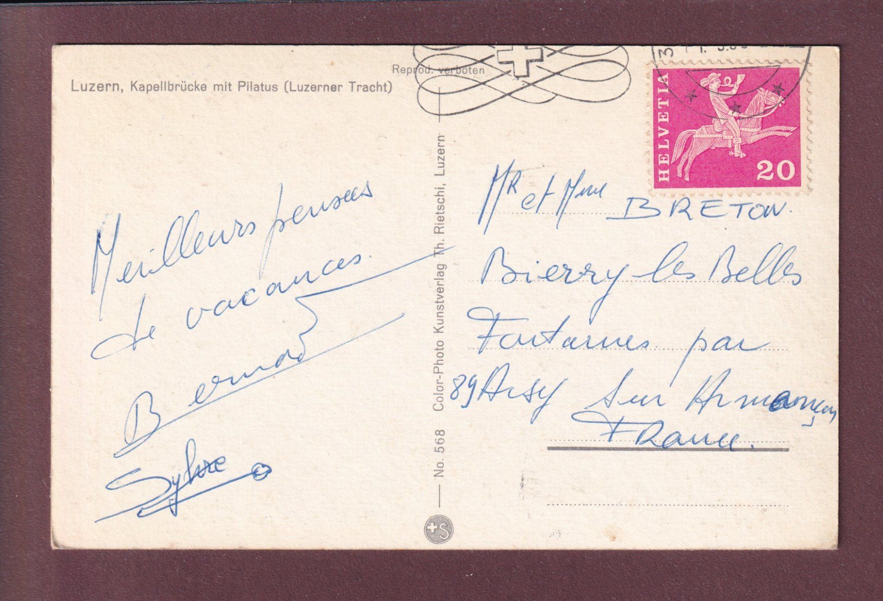 Cartoline postali: LUZERN - Kapellbrücke - Tracht – Usato da Pully venduto da nicecards 1