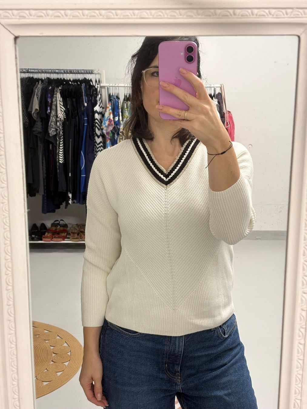 Maje Maglioni & Felpe: Maje Strickpullover mit V-Ausschnitt Meteo offwhite weiss 36 – Usato da Regensdorf venduto da secondchancefashion