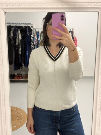 Maje Strickpullover mit V-Ausschnitt Meteo offwhite weiss 36