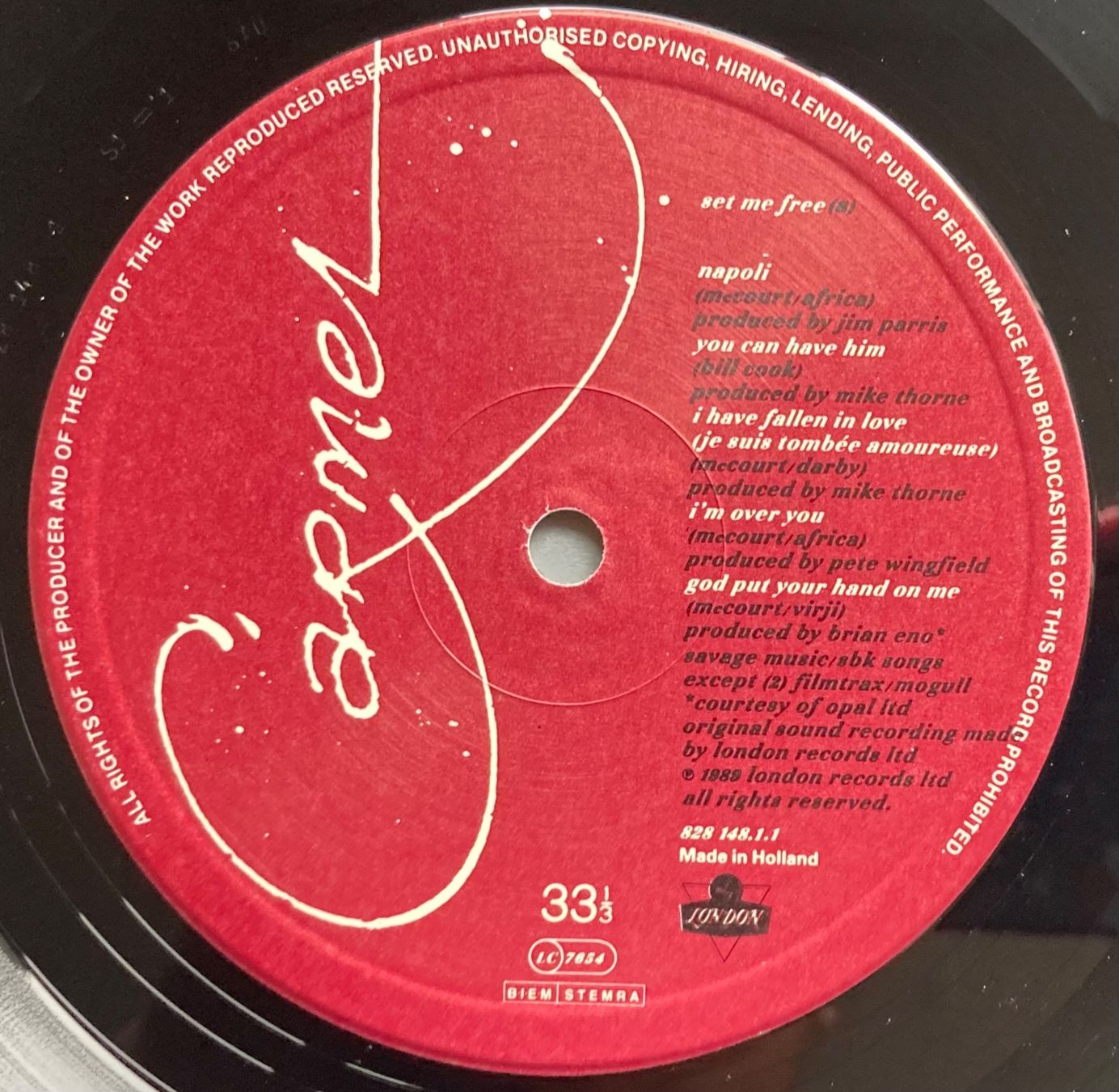 Dischi in vinile: CARMEL - SET ME FREE – Usato da Poliez-Pittet venduto da Newtown-Records 3