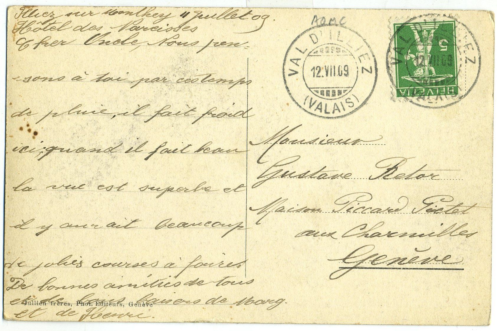 Cartoline postali: Champéry vue générale. Train AOMC – Usato da Versoix venduto da HELVETICA_1 1