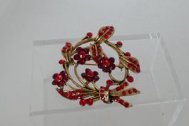 Vintage Brosche mit roten Swarovski-Steinen