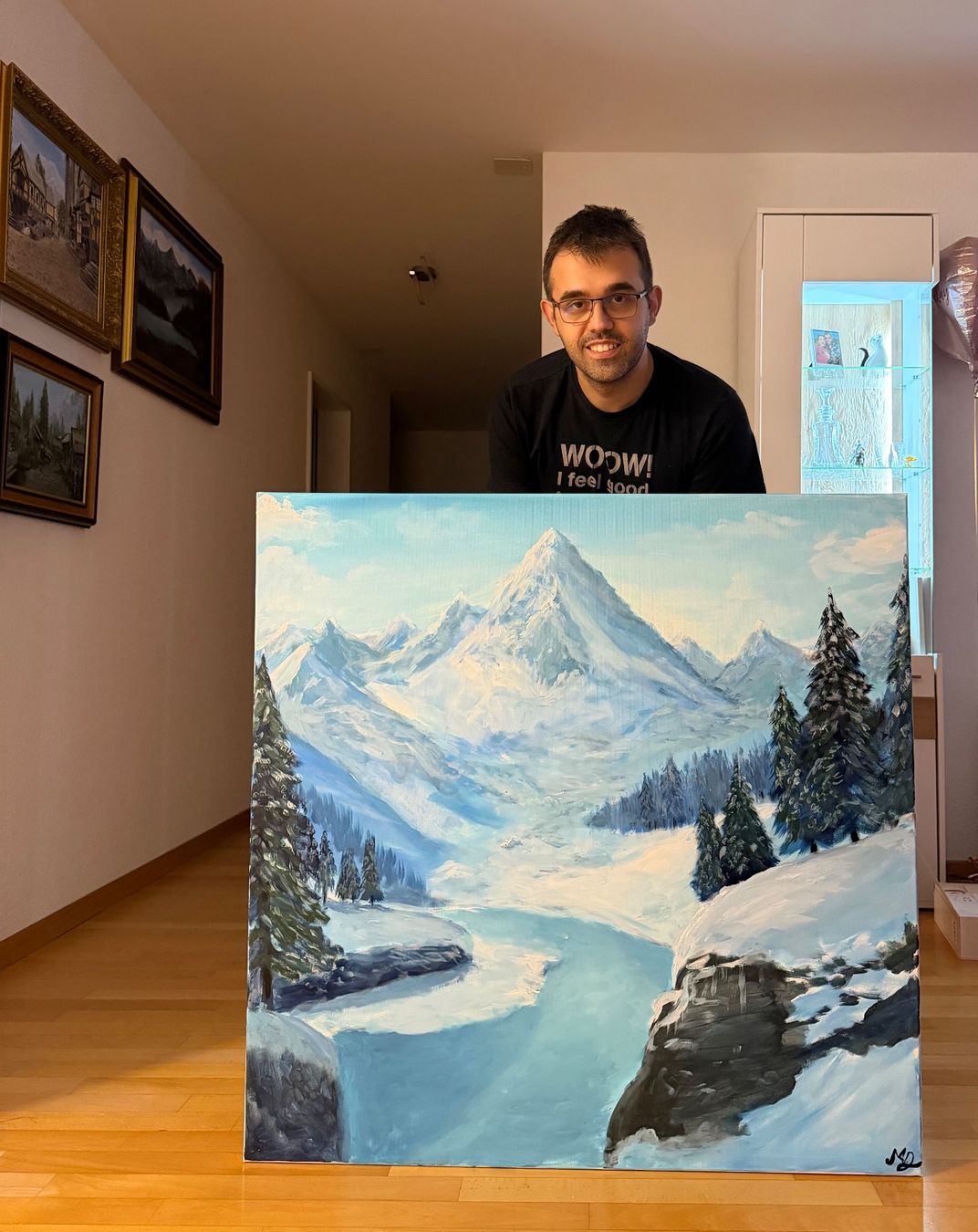 Dipinti: Winter Bergpanorama Gemälde, Handgemalt, 100x100 cm – Nuovo e nell'imballaggio originale da Pfäffikon SZ venduto da Andrei_Moro_Kunst 2