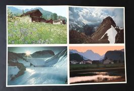 4 cartes postales, Les Diablerets, Sils, Lannaz, Flüela