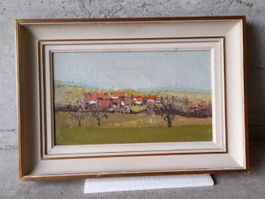 Tableau village 40 x23 cm signature voir photo