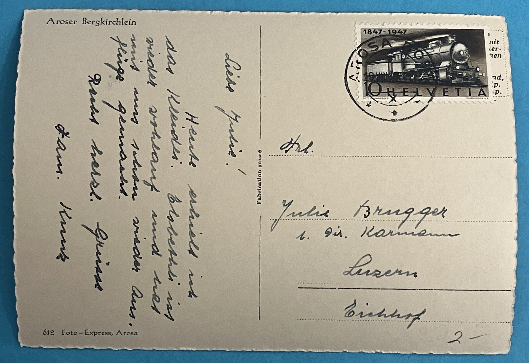 Cartoline postali: AROSA BERGKIRCHLEIN – Usato da Oberwil BL venduto da SALOB 1