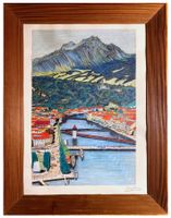 🌟Vintage Zeichnung Luzern Pilatus Gütsch Schiffe 50s sig.🌟