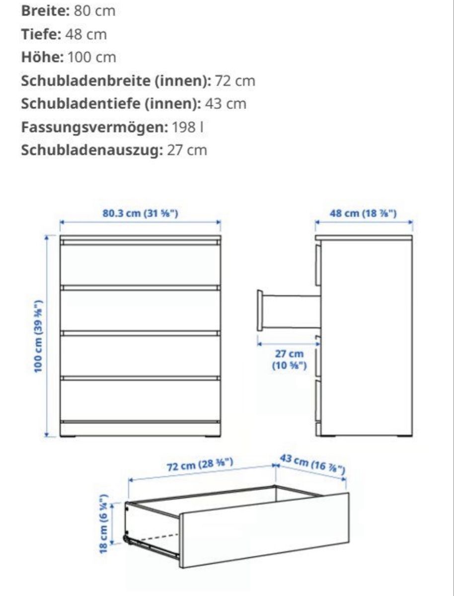 Cassettiere: MALM Kommode mit 4 Schubladen, weiss, 80x100 cm – Usato da Embrach venduto da siiviisii 4