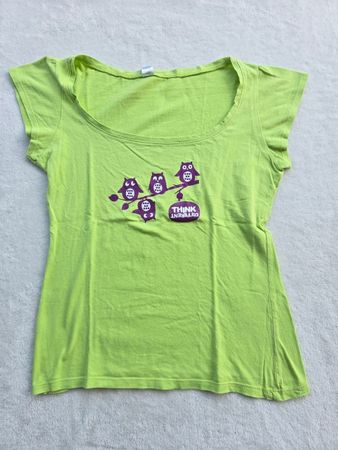 T-shirt vert vif motif hiboux "think different" XS / S