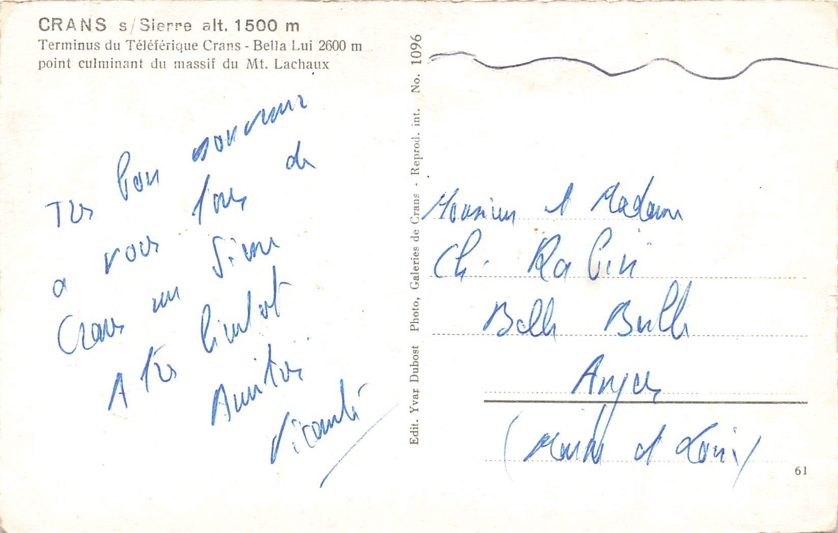 Cartoline postali: Crans s/ sierre – Usato da Biasca venduto da Blenio71 1