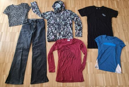 Paket: Jeans, Shirts, dünner Hoodie, Sportshirt - Gr.158/164