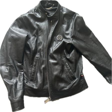 Philipp Plein Lederjacke Herren, Schwarz