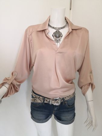 🤩MANGO SATIN BLUSE BEIGE, MIT ÄRMEL-BAND, NEU