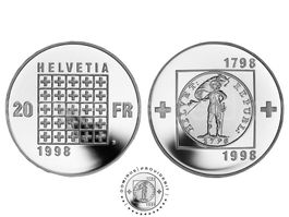 20 FRANKEN 1998 200 Jahre Helv. Republik POLIERTE PLATTE RAR