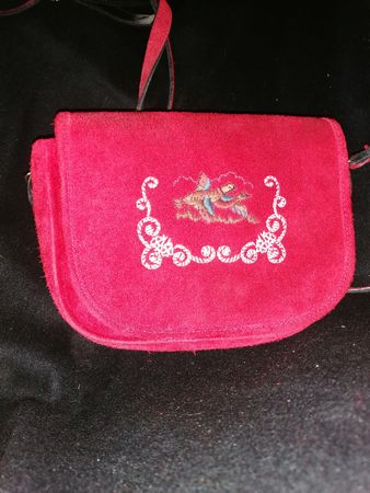 Rote Wildleder Handtasche mit Stickerei,  für dirndl