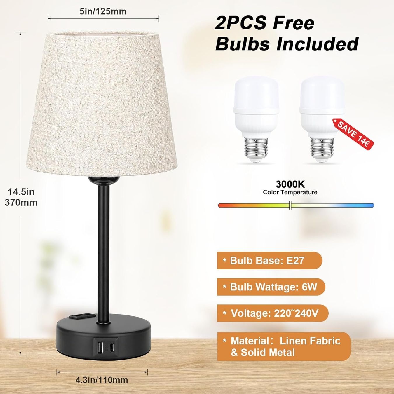 Lampade: 2er Set, Tischlampe mit Ladefunktion USB A+C-Anschlüssen – Nuovo e nell'imballaggio originale da Nuglar venduto da SaleRitter 5