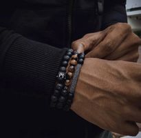 ARMBAND 3ER-SET HERREN LAVA NATUR STEIN PERLEN FLEXIBEL