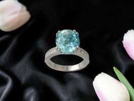 Vintage Aquamarin - Diamant - Ring, ca 5.0 ct