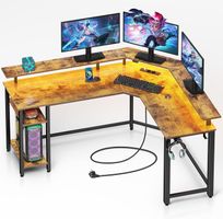 Schreibtisch L Form mit RGB-LED & Steckdosen, 134,5 x 117,5