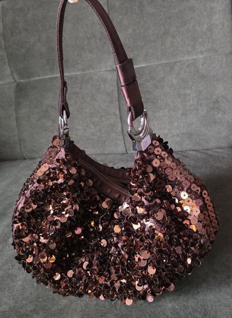 Wunderschöne Handtasche mit Pailletten, Braun - gebraucht