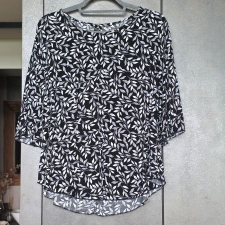 🐸 BLUSE S / M SCHWARZ WEISS BLÄTTERMUSTER