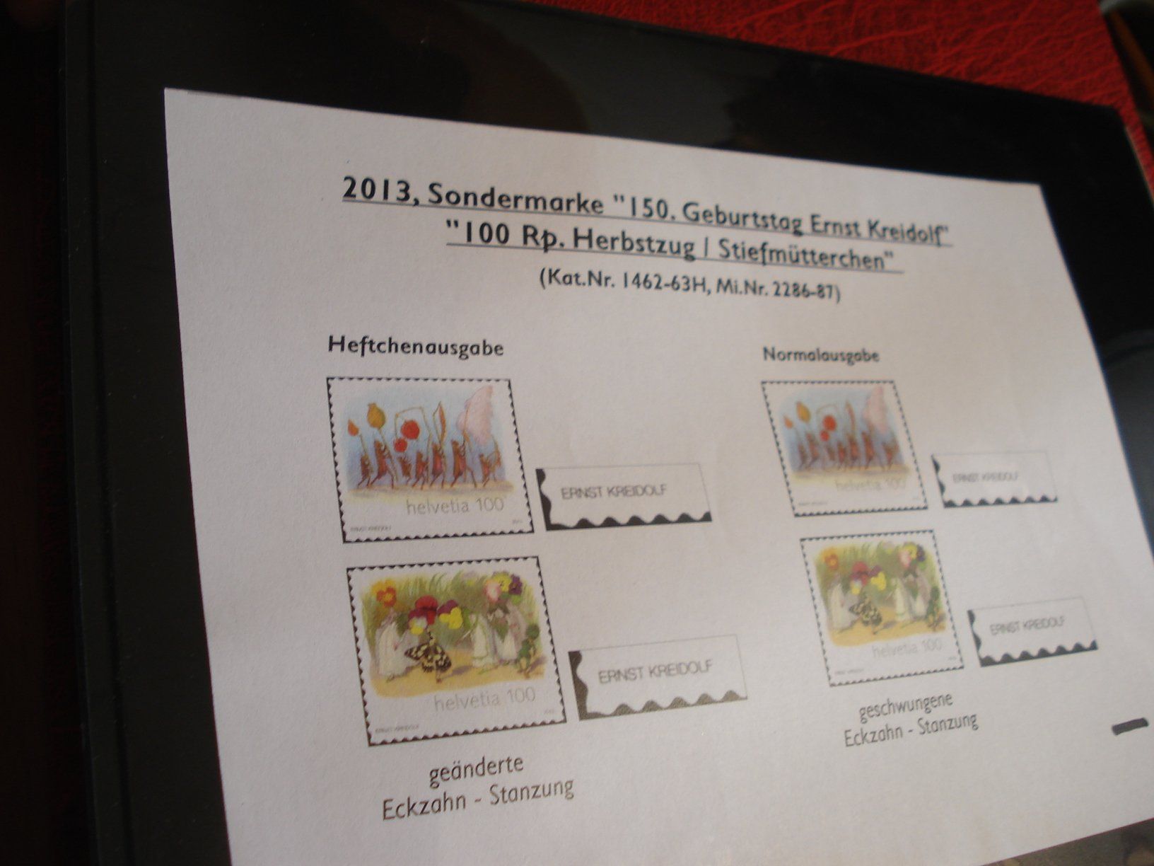 Tutti i francobolli: Abart Kreidolf 2013, FDC, Eckzahnstanzung – Usato da Niederwil AG venduto da morostahu 3