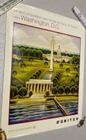 Original United Airlines Washington D.C Zurich Plakat Poster