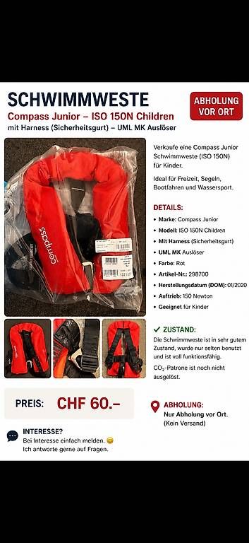 Giubbotti di salvataggio: Schwimmweste Compass Junior – Usato da Düdingen venduto da Paperina0 1