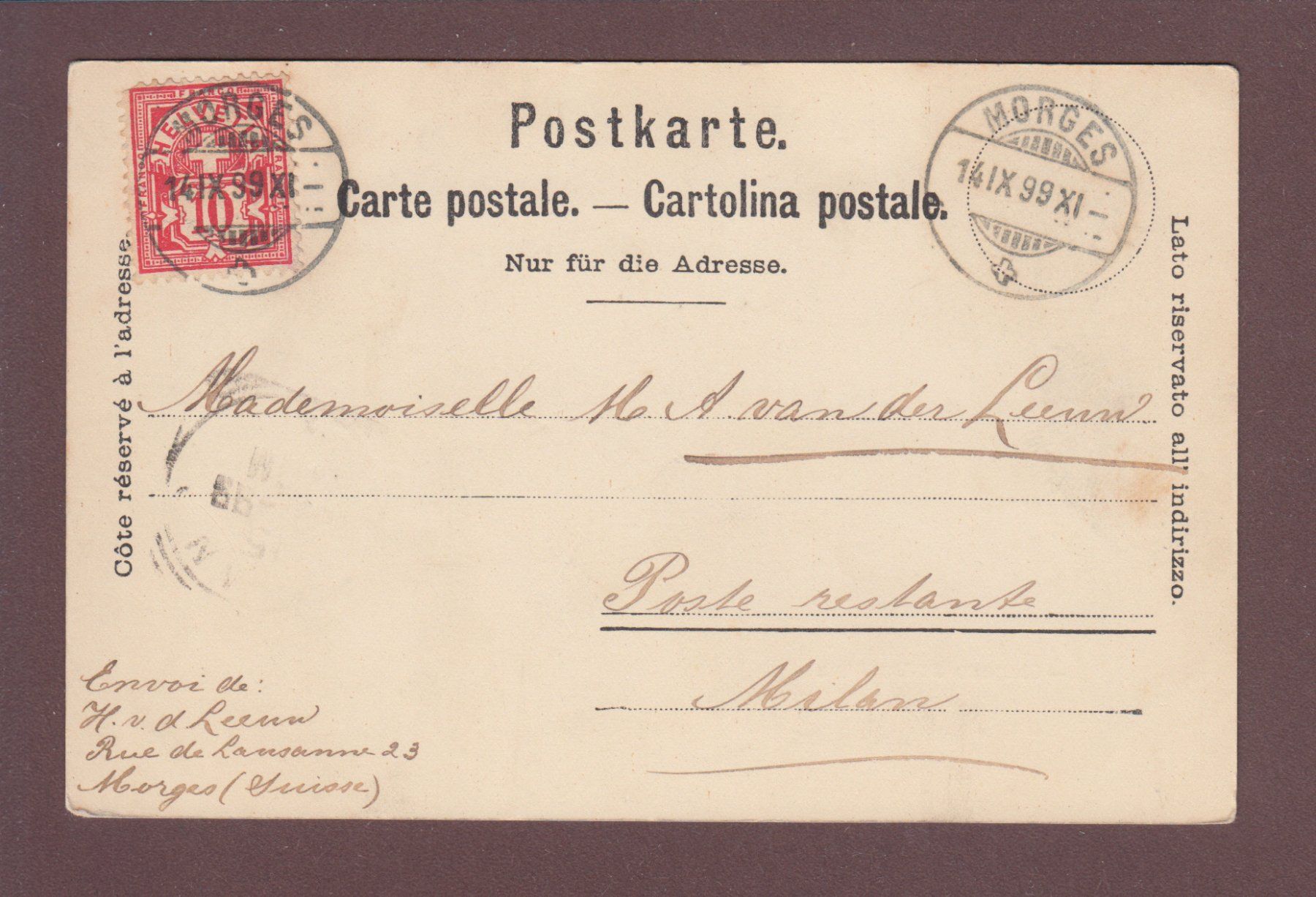 Cartoline postali: Château de VUFFLENS - 1899 – Usato da Pully venduto da nicecards 1