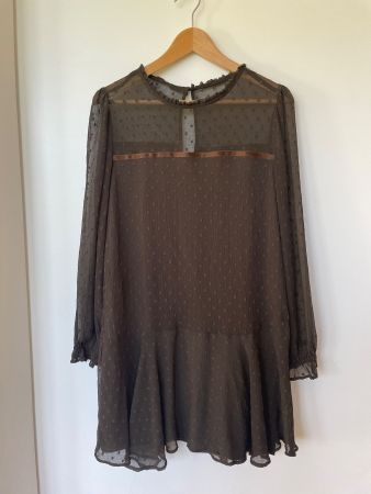 Zara Chiffon-Kleid Dunkelgrün (Punkte-Muster/Plumetis) Gr S