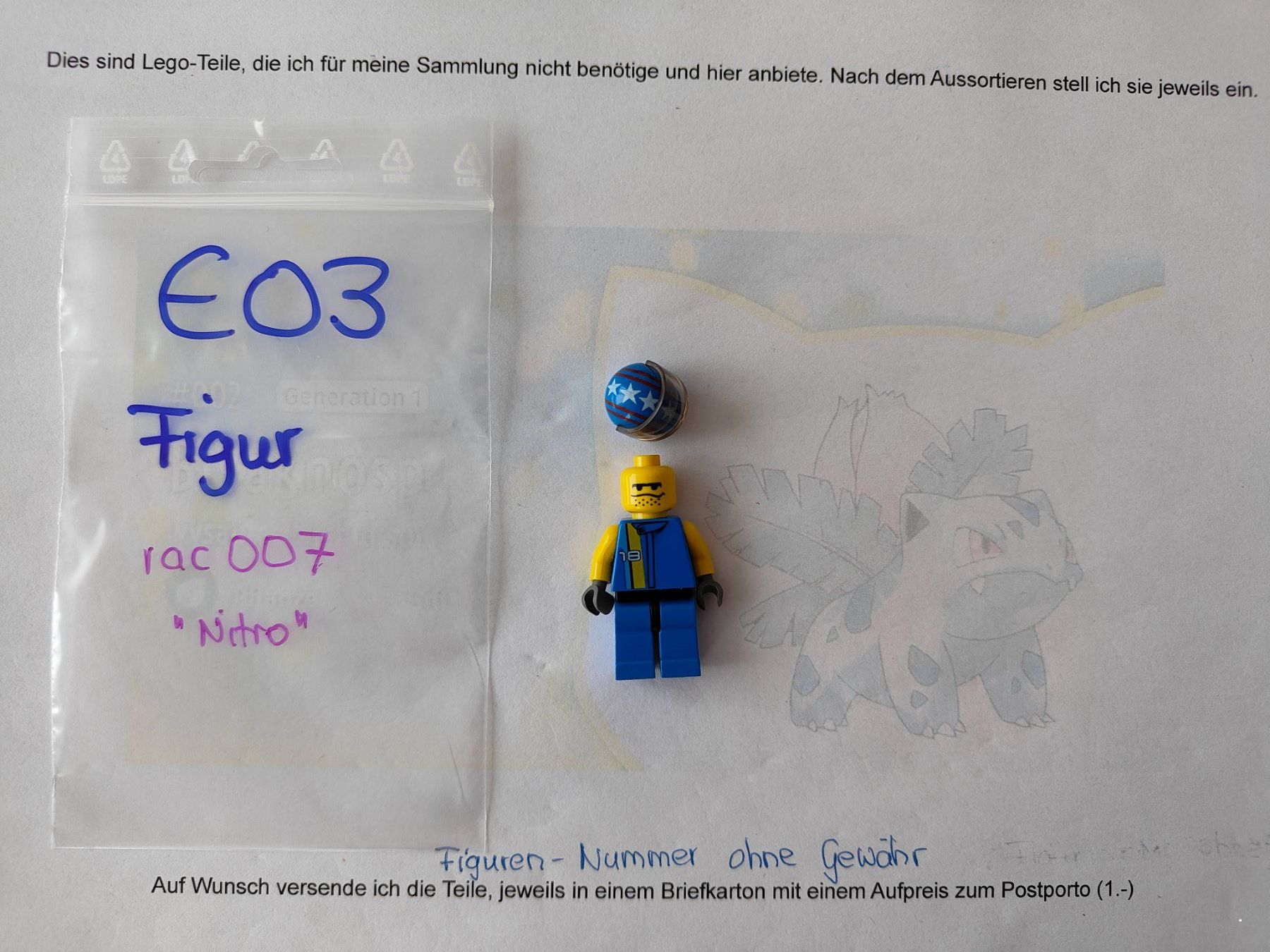 Lego Kit di costruzioni: Legofigurenteile rac007	 Racer Driver, Nitro   /E03 – Usato da St. Gallen venduto da Bisaknosp