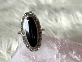 Vintage Silberring 925 mit schwarzem Stein