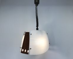 Auszugs Glas/Teak Hängeleuchte aus den 60er - 70er Jahren